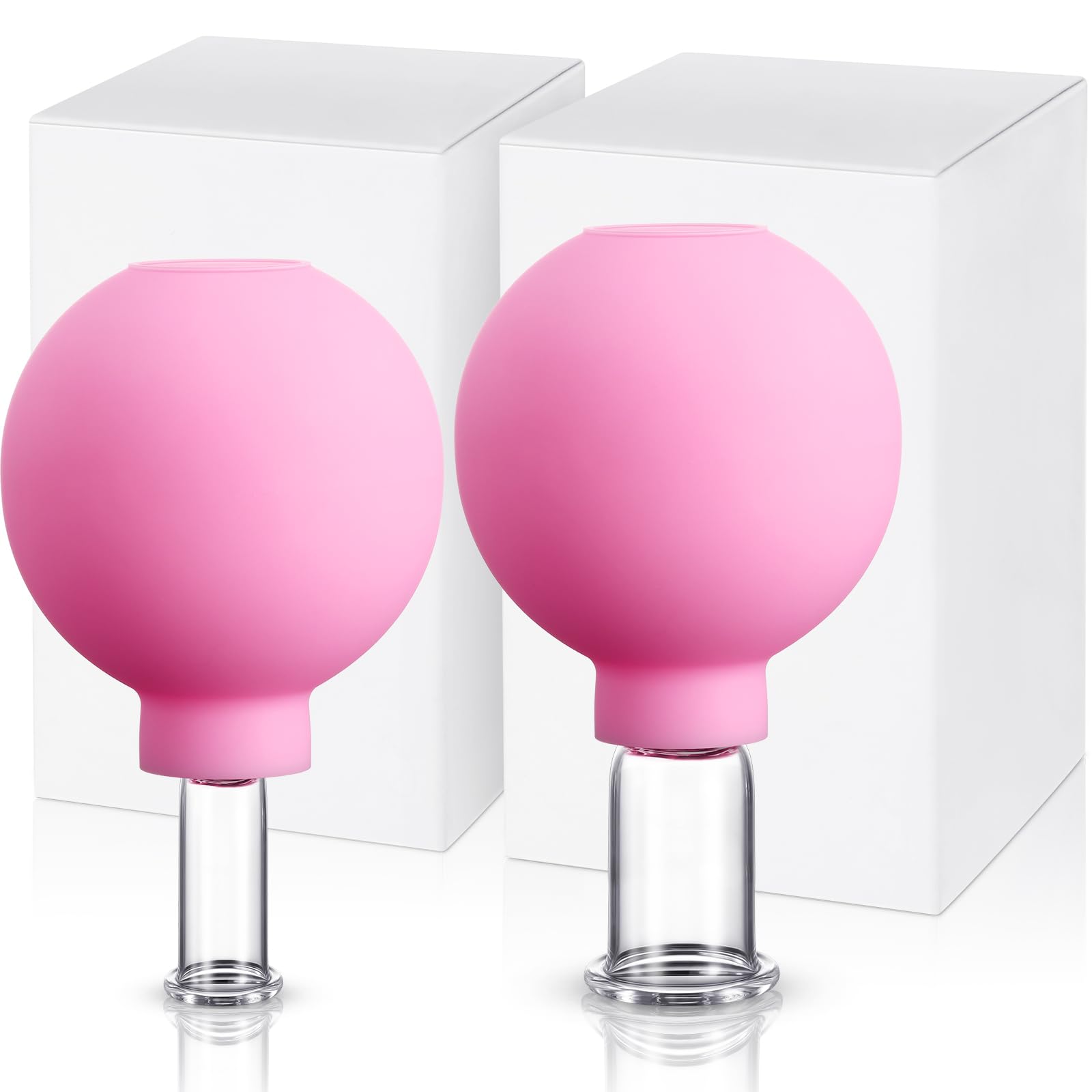 2 Pieces Glass Face Cupping Set, Facial Cupping Cups Glass Silicone Cups Vacuum Suction for Face Skin Back Shoulder Muscle(1 Inch and 0.65 Inch Diameter,Pink)