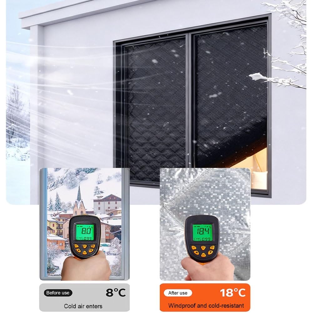 Fensterisolationsset für den Winter,Wärmeschutzvorhang 70/80/90/100 cmThermo Cover Fenster Isolierung Winddicht,Oxford-Stoff fenster isolierung(100x200 cm)