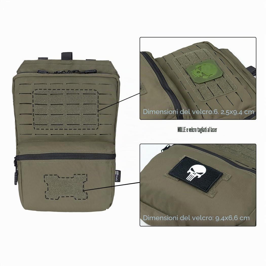 Zaino tattico per idratazione MOLLE per vescica d'acqua da 2 litri Borsa per idratazione 500D Nylon(Ranger Green)