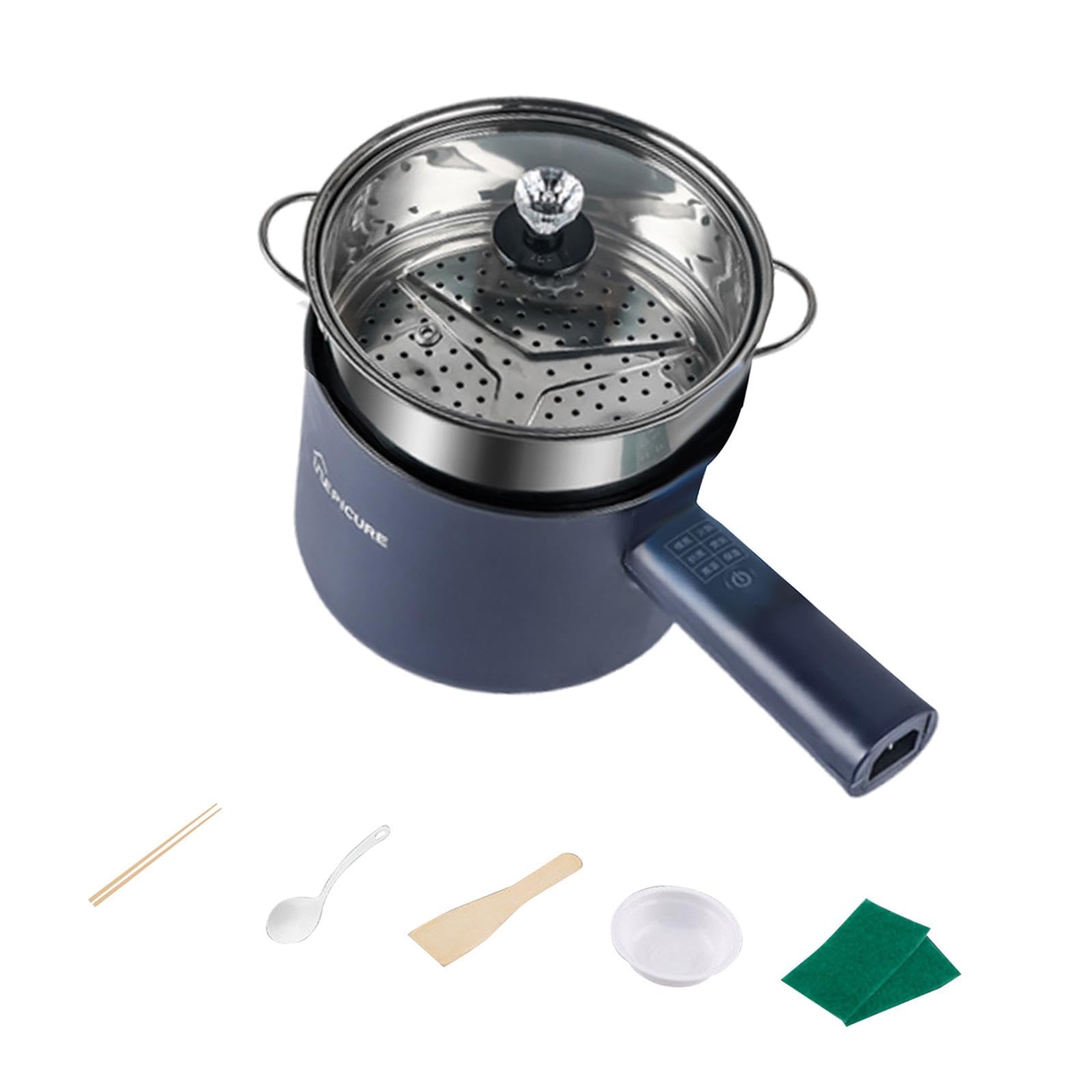 FABLOFT Electric Hot Pot Small Electric Pot for Pasta for Shabu Shabu Steak Dumpling Blue with Steamer Electric Skillets Small Kitchen Appliances-picture-12
