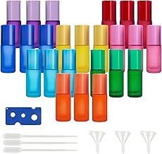 PRITOK Roll On Glasflaschen für Ätherisches Öl 24 Stück Roll on Flasche Leer 5ml Multicolor Glas Roller Flaschen mit Edelstahl Roller Bällen und Zubehörteile für Ätherisches Öl, Parfüm, Massage