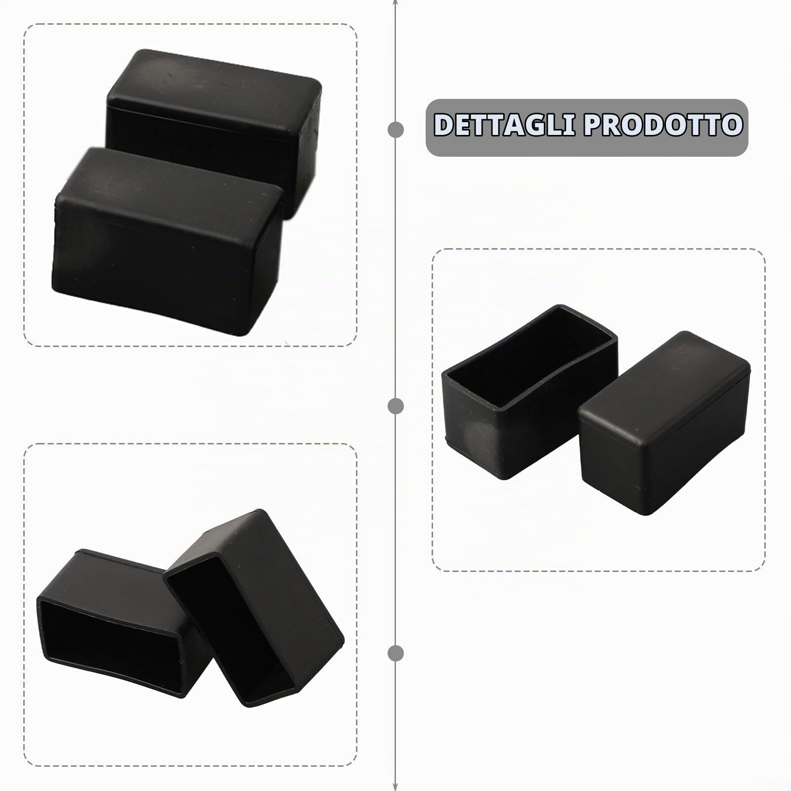 Set da 12 tappi rettangolari in gomma PVC per piedi di mobili, antiscivolo, per piedi di sedia, pattini protettivi per pavimenti in legno, 20 x 40 mm