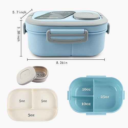 Miniatura 2 de Lonchera Bento para adultos, contenedor de ensalada grande de 43 onzas, bandeja estilo bento, recipiente de salsa de 3 onzas para aderezos y tenedor