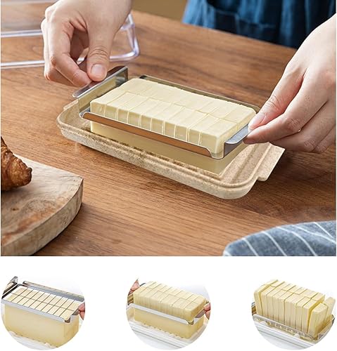 Miniatura 3 de DOERDO - Cortador de mantequilla, recipiente cortador de mantequilla, conservador de mantequilla de queso con tapa y tenedor, bandeja de mantequilla