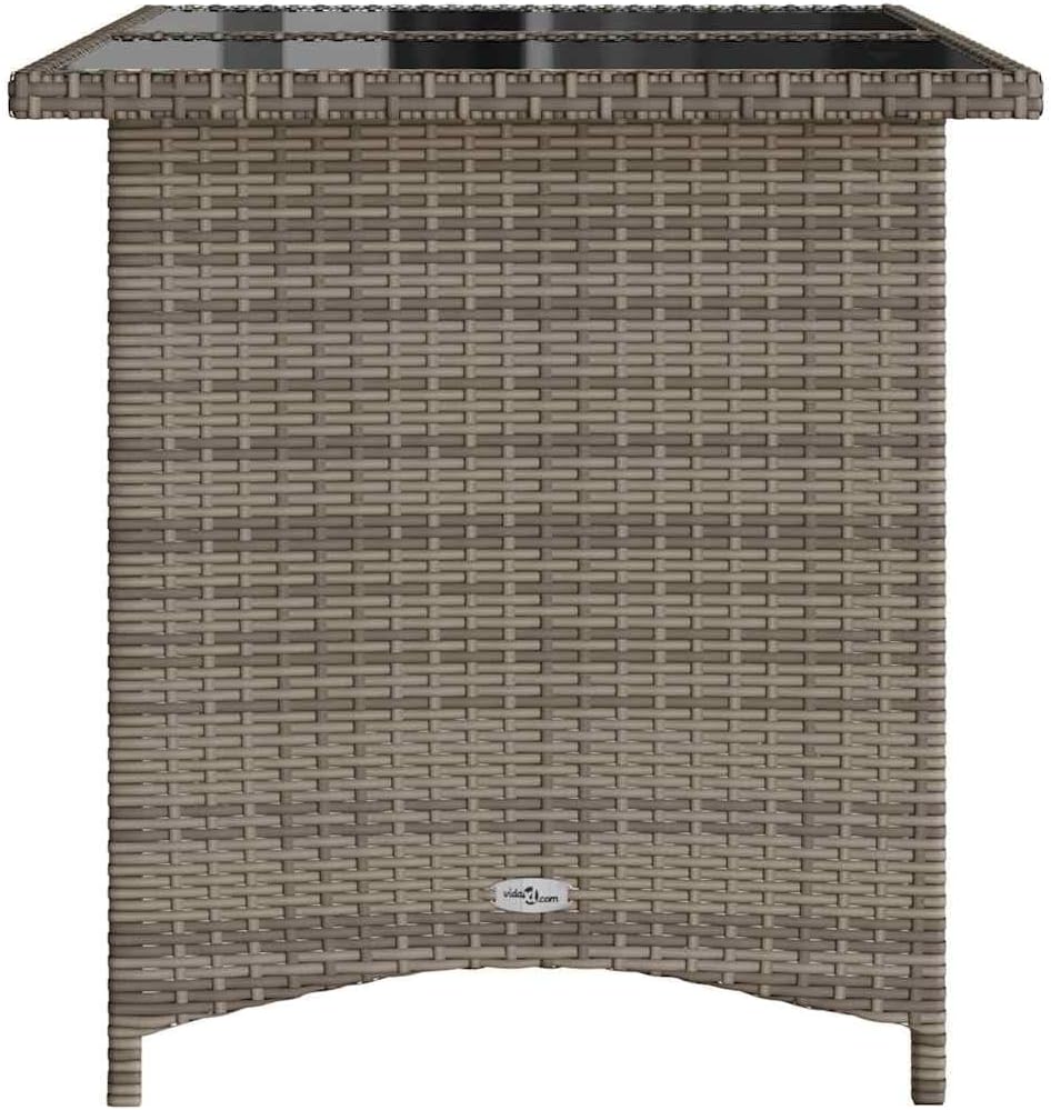 Rectangular Garden Coffee Table Grey PE Rattan with Tempered Glass Top and Powder-Coated Steel Frame for Outdoor Patio Furniture and Outdoor Side Table Use