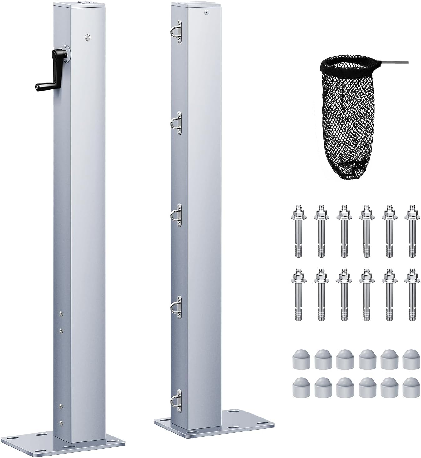PROGOAL Professional Tennis Net Posts with Internal Safe Winder, 100mm Heavy-Duty Aluminum Post & 260mm Galvanized Base, Includes Expansion Anchors for Easy Setup