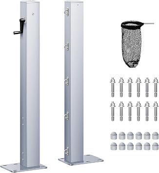Professional Tennis Net Posts with Internal Safe Winder, 100mm Heavy-Duty Aluminum Post & 260mm Galvanized Base, Includes Expansion Anchors for Easy Setup