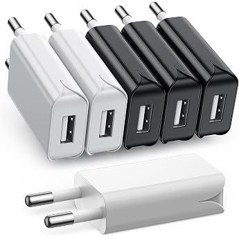 USB Charger Plug 6 Pack 5V/1A Slim USB C Charging Plug Power Supply for iPhone Samsung Mobile Phone MP3 eBook Reader USB Fan Smartwatch and More 3 Black + 3 White