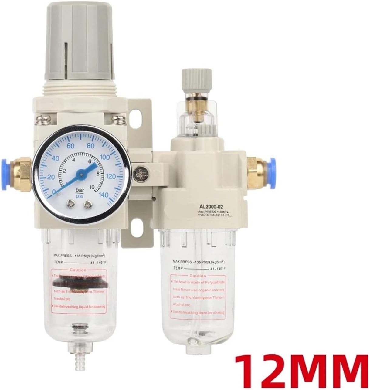 1pc 1/4 Pneumatic Compressed Air Compressor FRL FR.L Filter Regulator Drain Air Component Pneumatic Tool Tools AC2010-02(12MM)