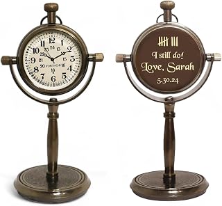 Personalized Vintage Brass Desk Clock with Engraved Quote â