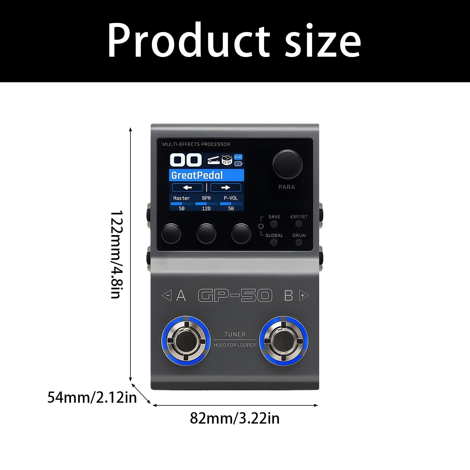 Processore effetti per chitarra compatto con Plug & Play e design intuitivo per controllo del tono del dispositivo