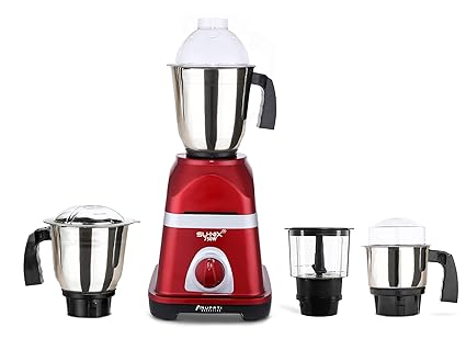 Su-mix Triaa 750W Mixer Grinder with 3 Stainless Steel Jars and Chopper Jar (1 Wet Jar, 1 Dry Jar and 1 Chutney Jar), Red.Make In India(ISI Certified)