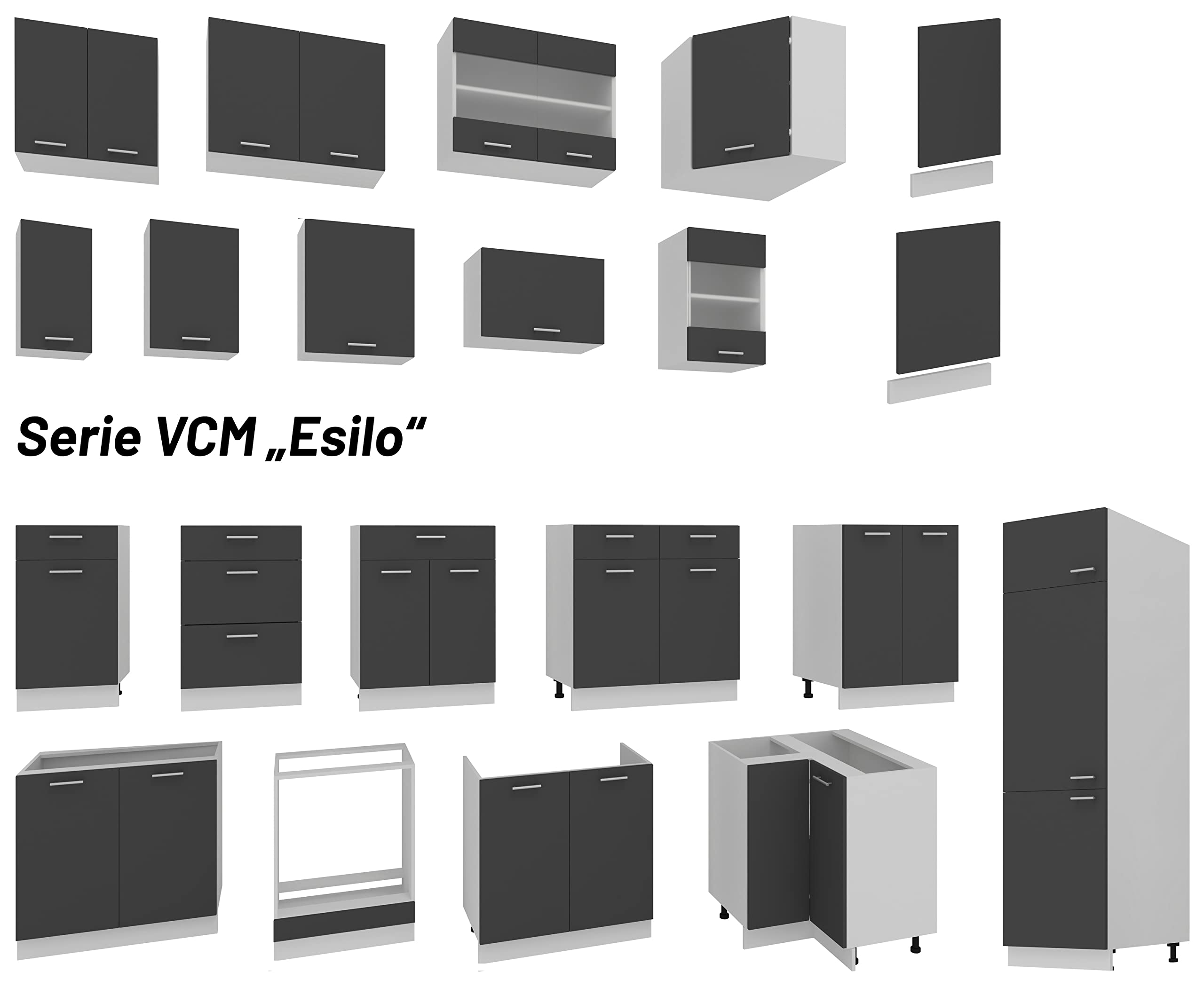 VCM Armoire Suspendue 1 Porte, Bois d'ingénierie, Blanc/Anthracite, Taille Unique