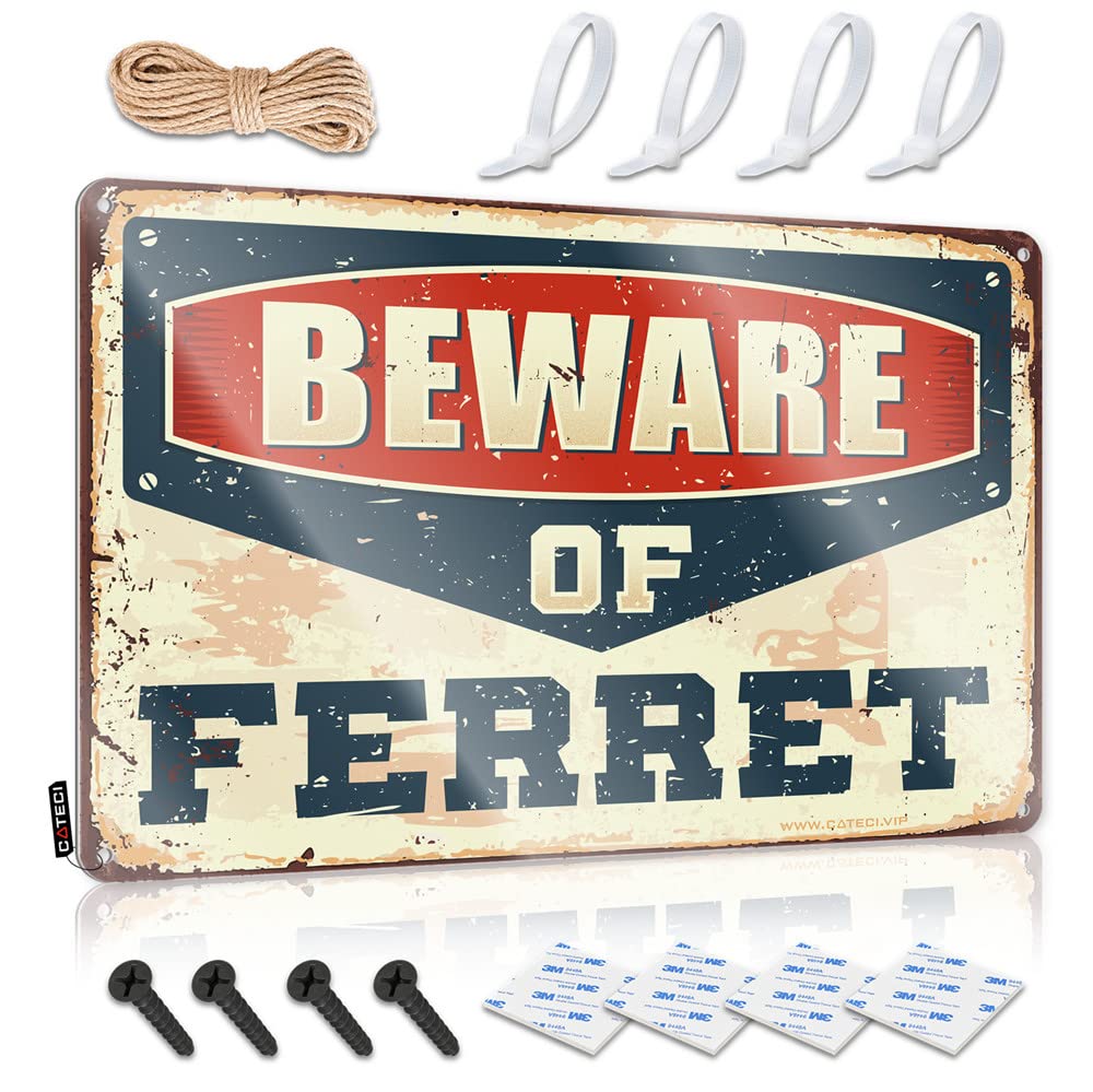 KLIMORA Funny Signs For Home Bar Beware Of Ferret Sign Tin Sign Wall Decor Funny Camping Signs(30X40CM)