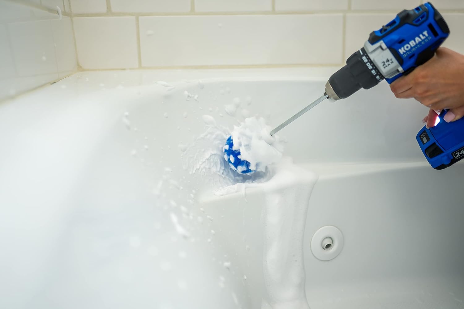 New Product RotoScrub Long Reach Drill Brush Attachment, All Purpose for Car Tires, Toilets, Corners, Edges, Hard to Reach Areas, Heavy Duty Bristles