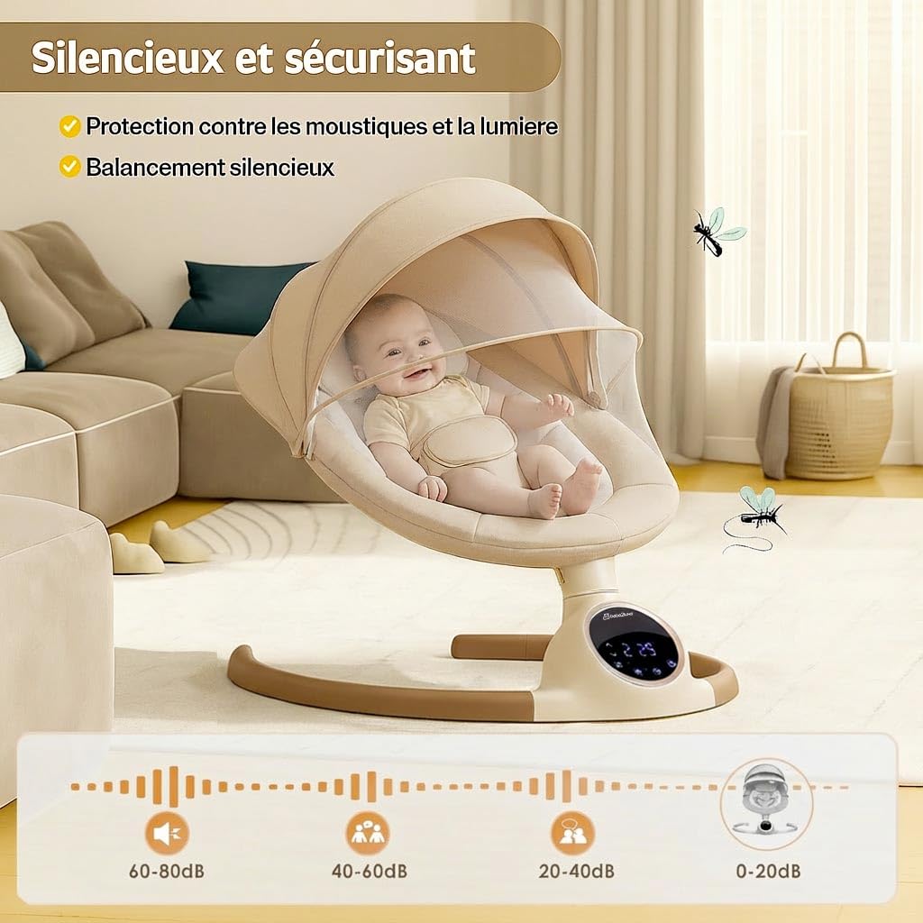 BEBE2LUXE Alpha : Balancelle bebe/Transat bebe électrique (Beige)