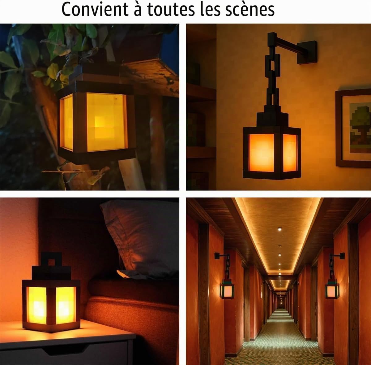 Lanterne 3D Pixelisée Veilleuse - Lampe de Nuit Rechargeable USB - 16 Couleurs LED avec Commutateur d'ambiance et Télécommande - Lumière de Montage au Mur ou sur Table, Idéale pour la Chambre, la