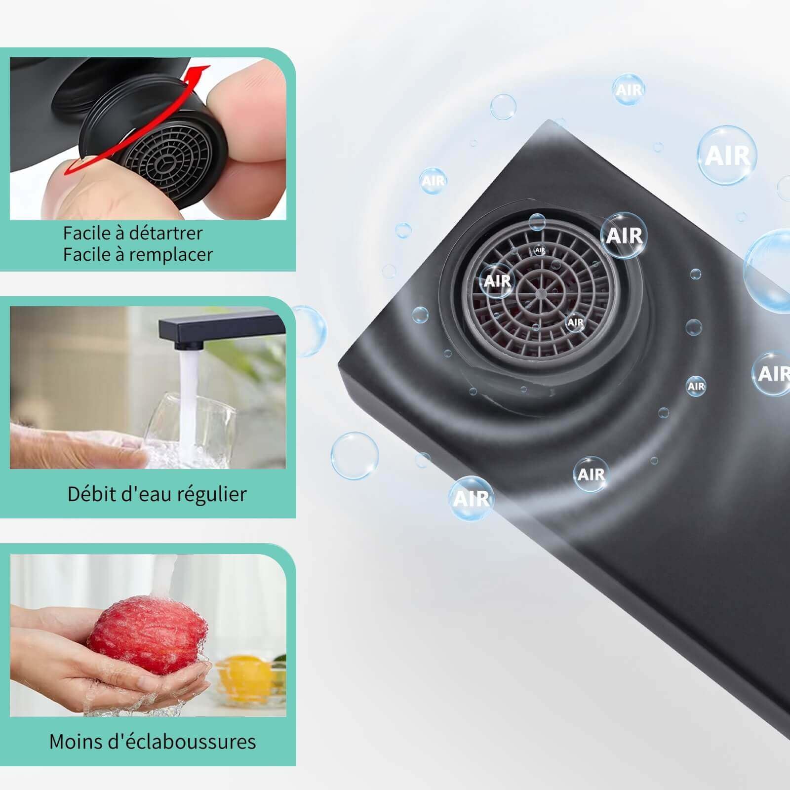 Robinet Salle Bain Noir, Mitigeur Lavabo Haut pour Vasque à Poser BuntHaus | Robinetterie Moderne en Acier Inoxydable, avec Aérateur Amovible, eau Chaude et Froide, Sans Plomb et Installation Facile