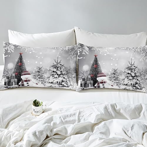 Miniatura 4 de Erosebridal Juego de ropa de cama de 3 piezas con diseño de muñeco de nieve, funda de edredón con temática de invierno, funda de edredón con