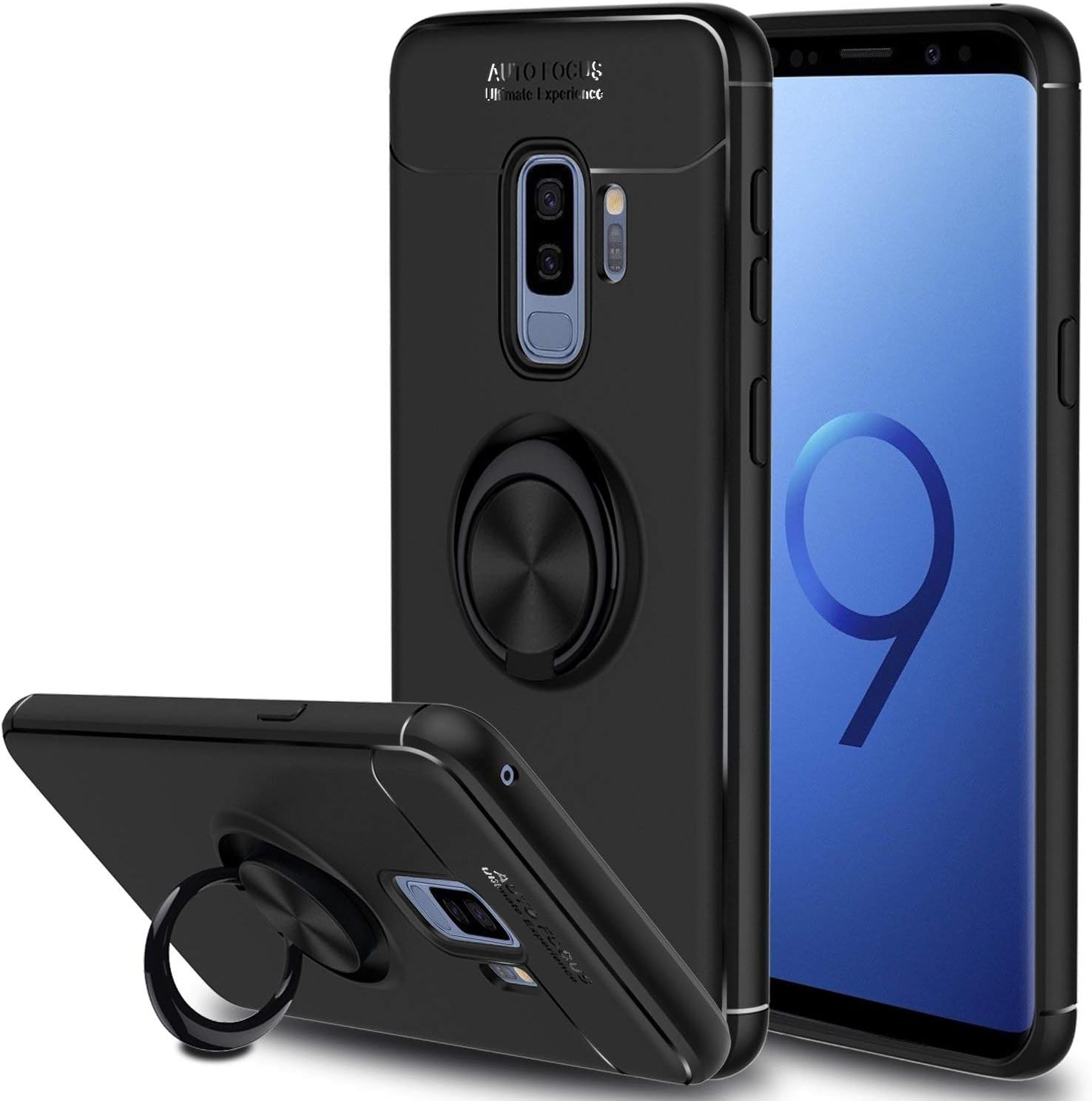 Elegant Choise Galaxy S9 Plus Case, Hybrid Slim Durable Soft 360 Degree Rotating Ring Kickstand Protective Case with Magnetic Case Cover for Samsung Galaxy S9 Plus (Black)