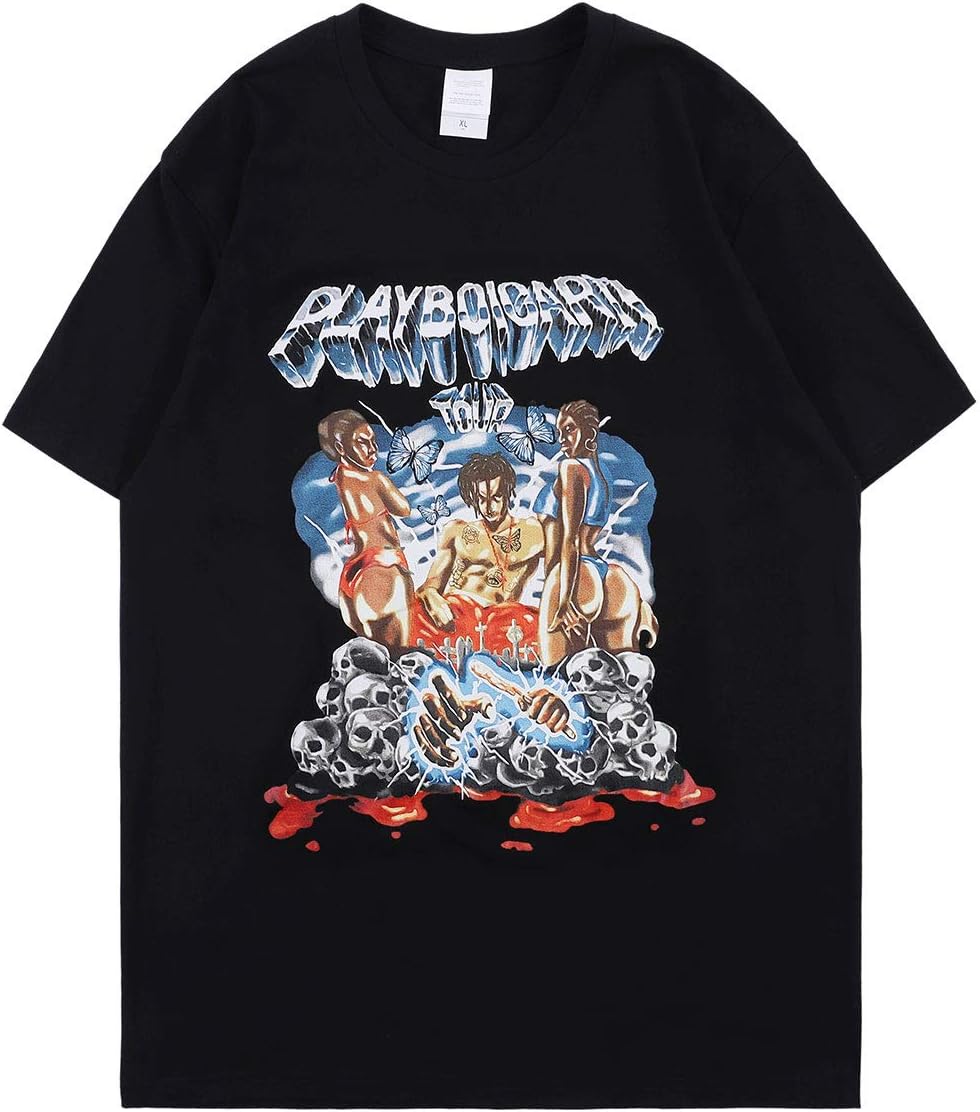 cpfm.xyz Mens T-Shirt Playboi Carti Crew Neck Rapper Hiphop Cotton Short Sleeve Shirt