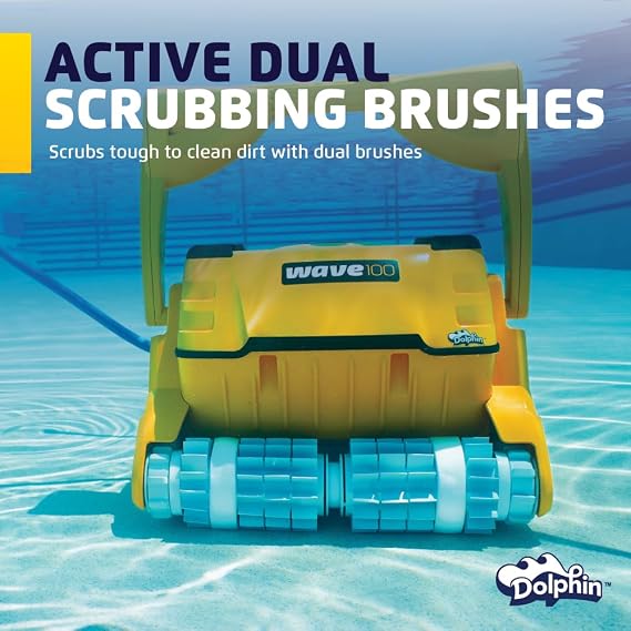 Dolphin Wave 100 Robotic Pool Vacuum Cleaner with Remote Control and Caddy Wall Climbing Capability Bottom-Load Filter for Easy Maintenance Ideal for Commercial Pools up to 88 FT in Length