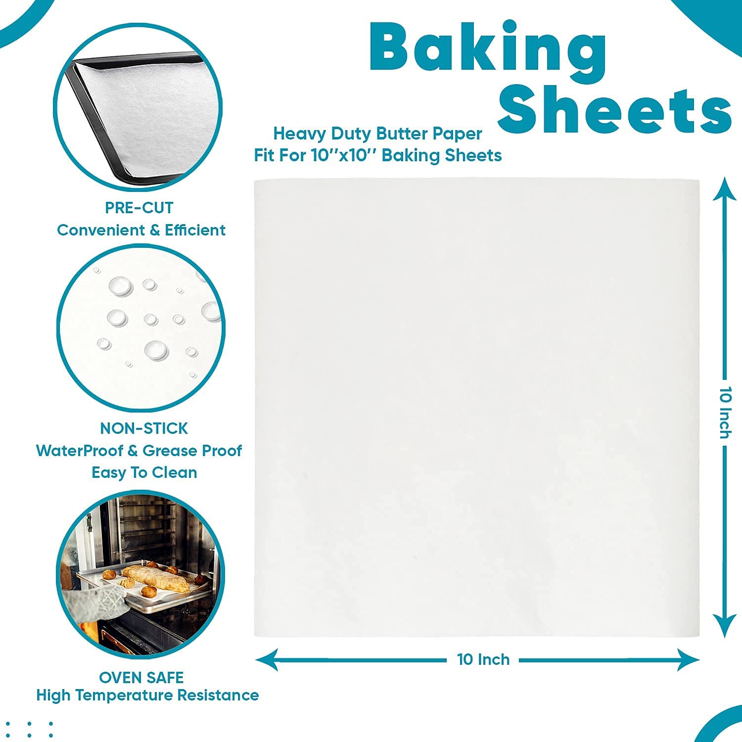 Butter Paper Sheets and Silicon Brush Non Stick Grease Proof Baking Paper for Baking Cooking Wrapping Grilling Steaming Frying White 10 x 10 Pack of 200 4
