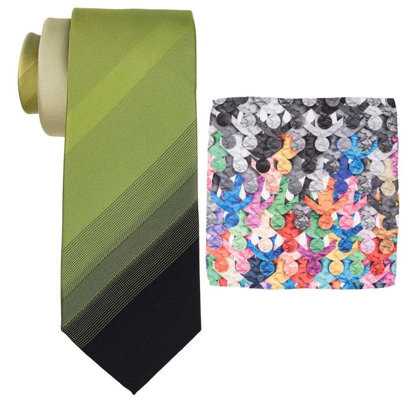 Gradient Green Microfiber Necktie with Pocket Square Combo Set for Men-image-36