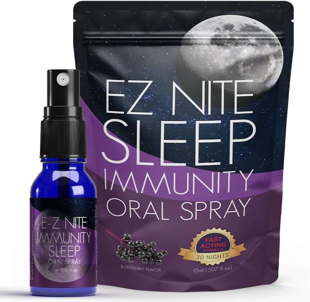 EZ Nite Sleep Immunity Spray with Melatonin, Elderberry Extract, and L-Theanine | Natural Defense Formula, Non-Habit Forming | Non-GMO, Gluten-Free | 30-Night Supply