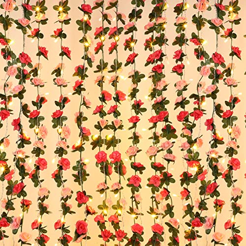 Cindeer 200 Led Flower Rose Vine Fairy String Lights, 10 Pieces Artificial Rose Flower Garland With Lights Flower Backdrop Rose Vines Room Decor For Wall Hanging Baskets Wedding Garden Background #TOP28