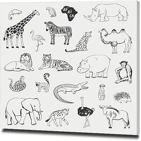 Amazon アフリカの動物のベクトルillustrartionsグラフィックセット アートパネル おしゃれポスター 飾り絵 プレゼント リビング ダイニング 寝室 お風呂 オフィス バー 50x50cm ウォールステッカー オンライン通販
