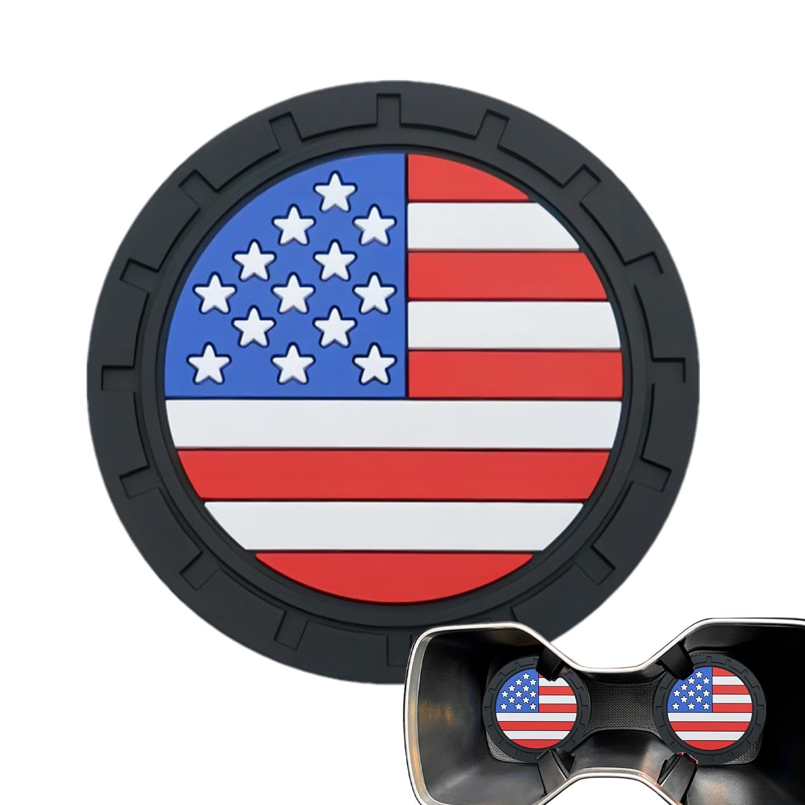 Lot De 4 Inserts Sous-verres Pour Porte-gobelet De Voiture - PVC - Diamètre 7 Cm (2,75 Pouces) - Motif Drapeau Américain - 13