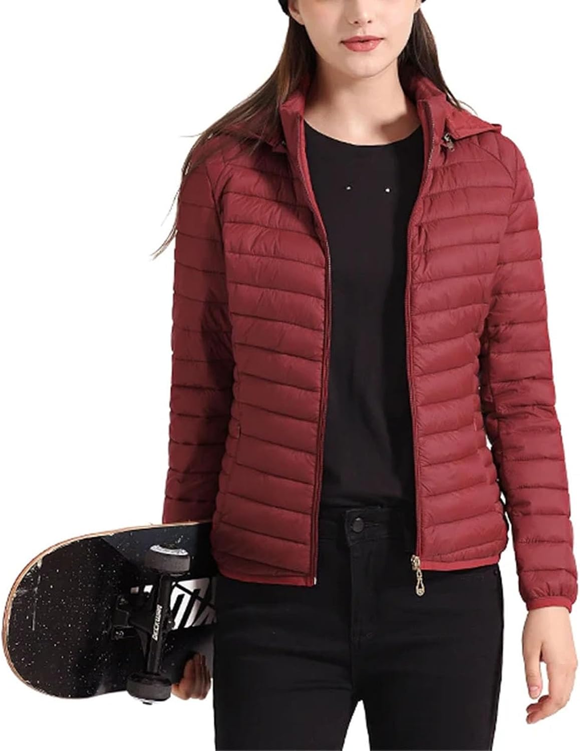 Ultra Light Padded Coat for Women Solid Lightweight Warm Outdoor Parka Detachable Hood