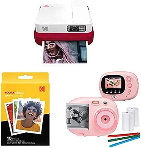 Kodak Smile Classic - Cámara instantánea digital (rojo), con papel extra y cámara de impresión instantánea para niños y videocámara de video con