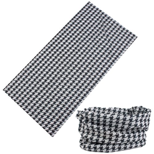 HT-018 Black and White Herringbone Design Protective Multi-use Seamless Breathable Neck and Head Tube Gaiter. Can Be Used As Neck Warmer, Headband, Bandana, Wristband, Balaclava, Headwrap. For Outdoor Activities Like Fishing Hunting Golf Camping Hiking Sports Motorcycle Riding Biking Etc