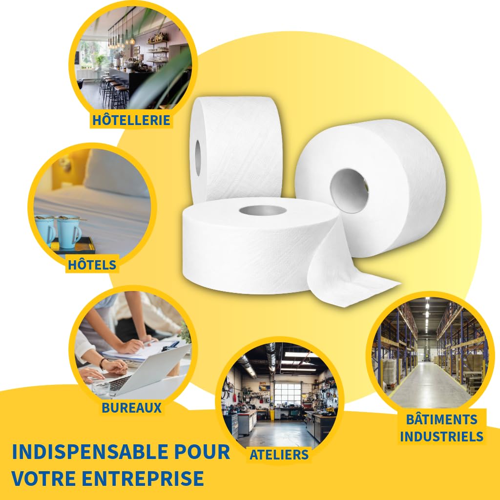Lot de 18 Rouleaux de Papier Toilette Jumbo | Papier Toilette pour Distributeur 2-Plis, 100m/Rouleau