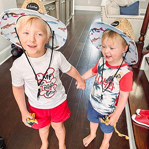 Toddler Kid's Lifeguard Hat Gone Fishin Fishing Straw Beach Cap Fish Fisherman Patch