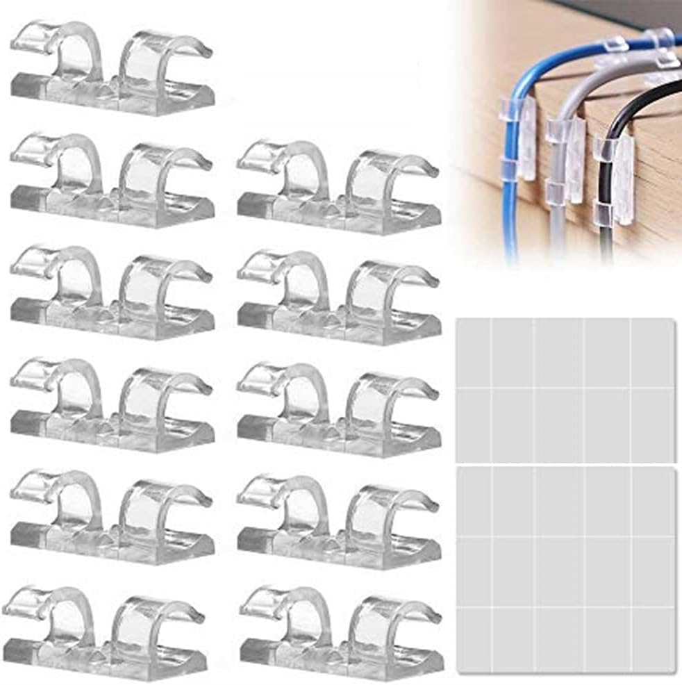 MOGOI Self-Adhesive Cable Clips Organizer Drop Wire Holder Cord Management, Cable Clips with Strong Self-Adhesive Pads for Wall Desktop Cable Management,20 Packs