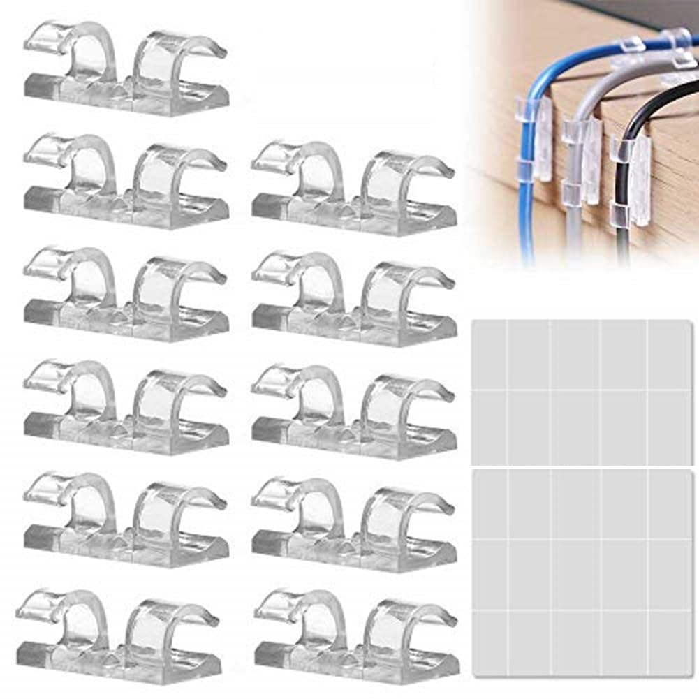 MOGOI Self-Adhesive Cable Clips Organizer Drop Wire Holder Cord Management, Cable Clips with Strong Self-Adhesive Pads for Wall Desktop Cable Management,20 Packs