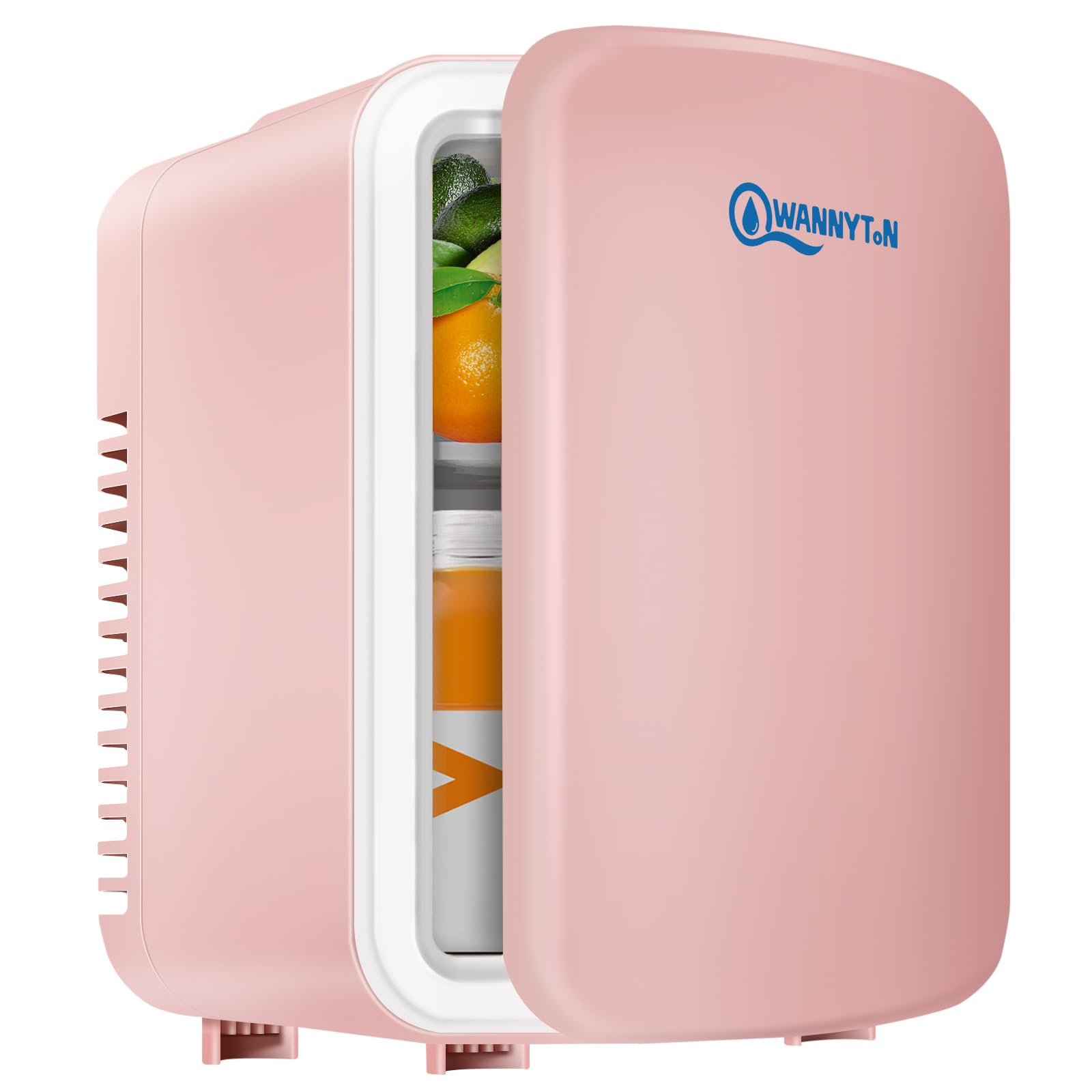 WANNYTON Nevera Pequeña Portátil, Mini Refrigerador 4L, Frigorífico Pequeño con Refrigeración y Calefacción, Nevera Coche para Cosméticos, 6 Latas de Refrescos, Rosa, 220 V/12 V, 24,5x18,5x27 cm