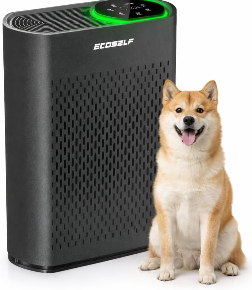 ECOSELF Powerful Air Purifiers for Home Large Room Up to 1400 Ft² with Air Quality Monitor 20dB Sleep Mode, Air Purifier for Bedroom Office Living Room for Pets, Dust Smoke PoIIen Dander Smell, Black
