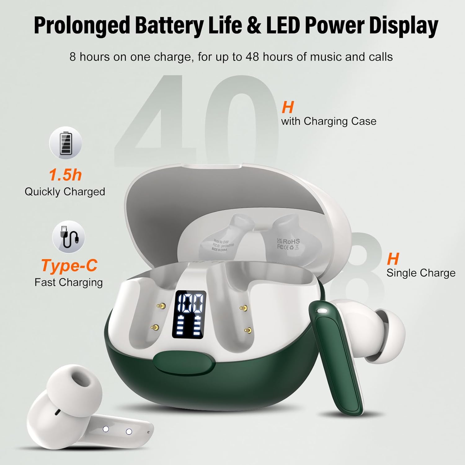 AI Language Translation Earbuds, 3-in-1 Translator Earbuds Real Time with 5 Translation Modes with APP, 164 Language Bluetooth 5.3 Headphones Translating Device for Travel/Business/Leaning, Dark Green - Image 7