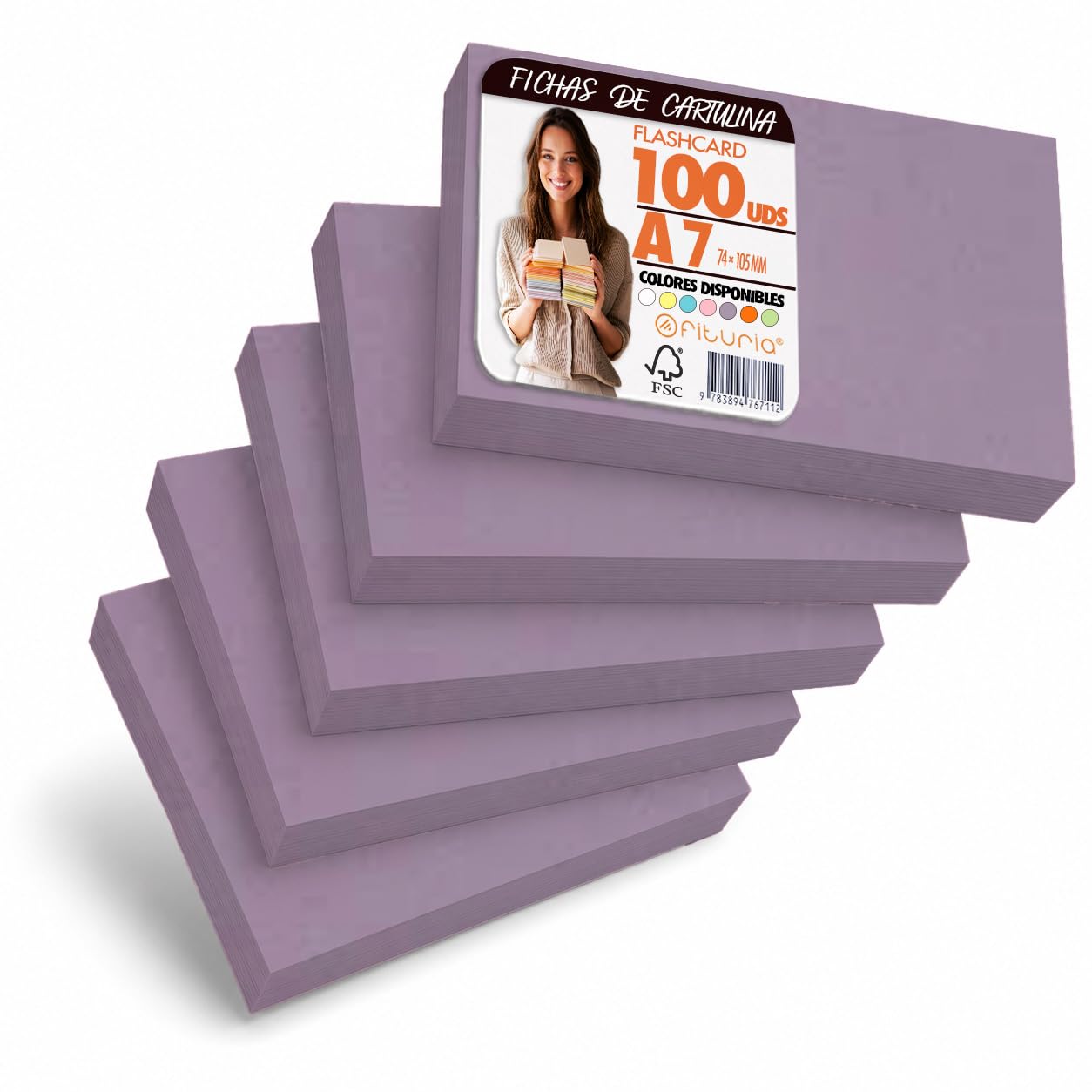 OFITURIA Index Cards A7 Purple Blank Pack of 100 Flashcards