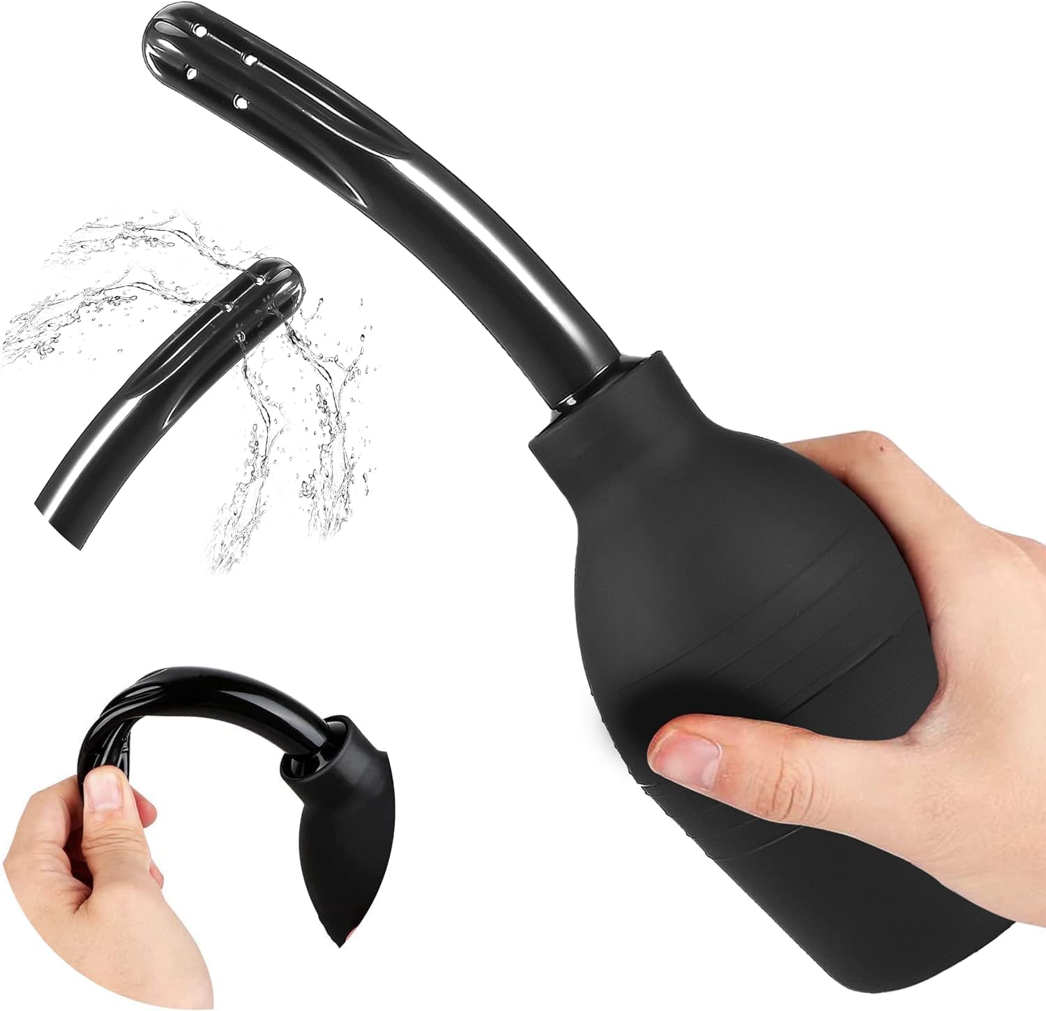 Enema Bulbo 310 ml de Silicona con Boquilla Desmontable, Lavativa Anal Reutilizable para Higiene Íntima Adulto (Negro)