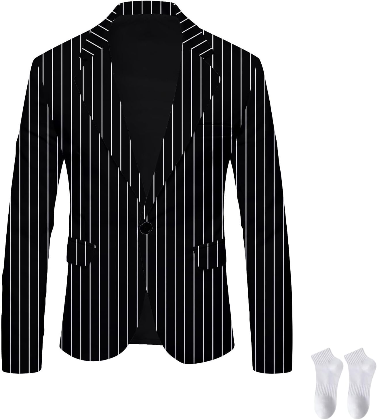 Men's Black and White Striped Blazer, Business Button Casual Slim Fit Pinstripe Suits Party Jacket