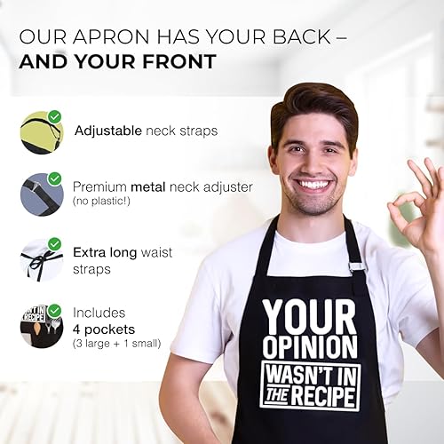 Miniatura 3 de Your Opinion Wasn't In the Recipe Apron  BBQ Gifts for Men  One Size Fit & Pockets BBQ Apron  Mens Aprons for Grilling
