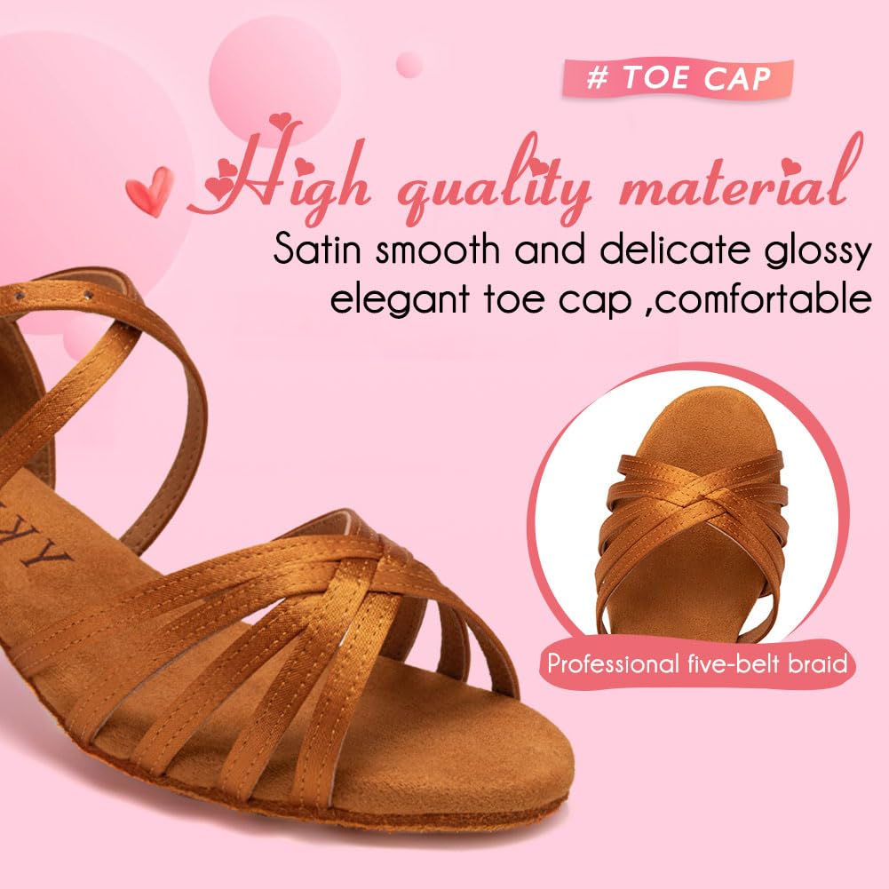 Scarpe da Ballo Latino Americano Donna con Punta Aperta Scarpe Danza Latina Bambina con Tacco 4cm
