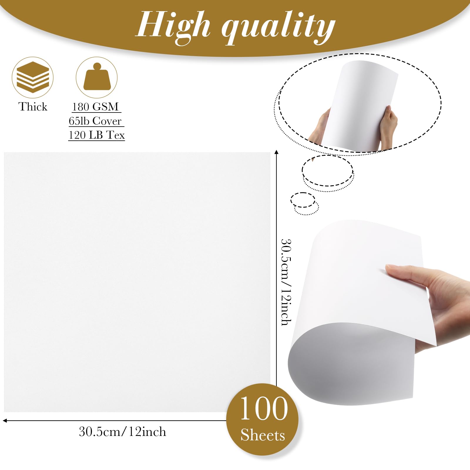 Ctosree 100 arkuszy 30 x 30 cm, karton, papier do scrapbookingu, 180 g/m², 29,5 kg, grubość, ciężkie, kreatywne materiały do tworzenia kart do drukarki, zaproszeń, menu, kolekcji, projektów DIY, białe