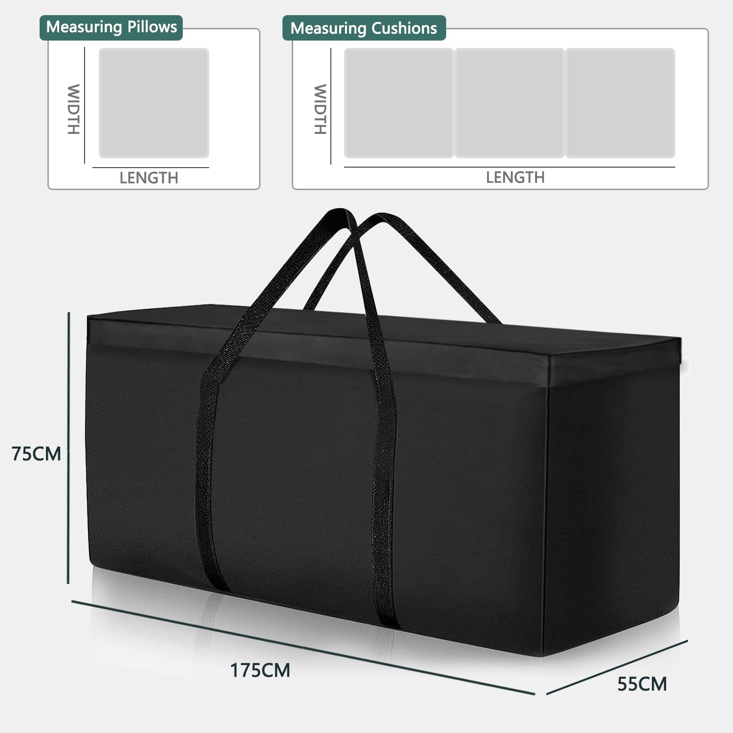 Borsa per Cuscini da Giardino, Custodia per Albero di Natale, Tessuto Oxford 600D Resistente, Impermeabile, Anti UV, Borsa Porta Cuscini da Esterno (175x55x75cm)