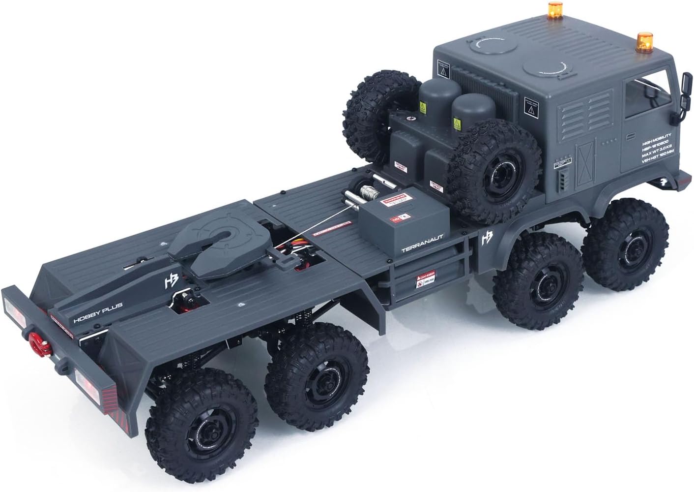 RTR 1/18 Radio Control Military Truck 8 * 8 RC Off Road Vehicle 280 Brushed Motor Fifth Wheel Winch Metal Hook All Wheel Steering Hobby Grade Model for Ages 14+(Grey)